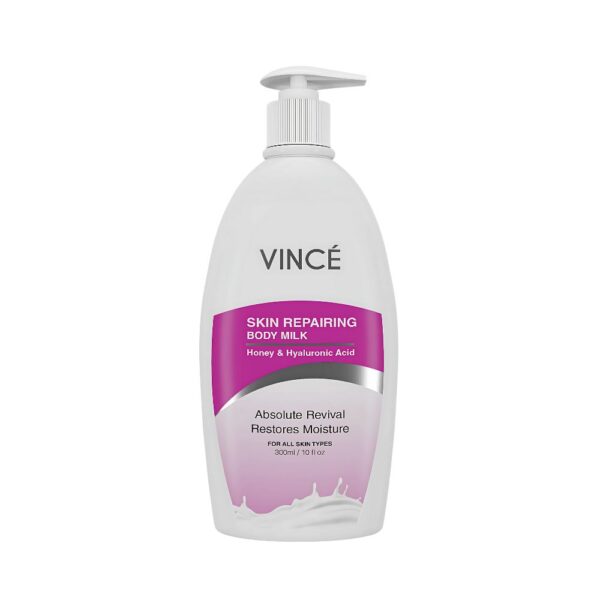 Vince Skin Repairing Body Milk – Body moisturizer with hyaluronic acid and honey for soft, smooth and hydrated skin.