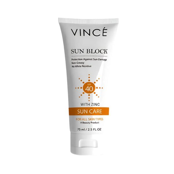 Vince Sunblock SPF 40 – UV protection sunblock with antioxidants for smooth and hydrated skin.