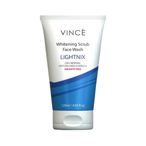 Vince Whitening Scrub Face Wash – Exfoliates dead skin and brightens for a smooth, glowing face.