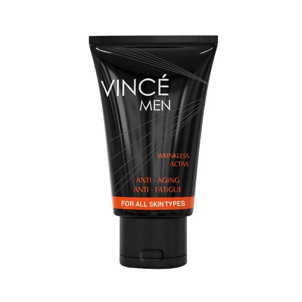 Vince Wrinkless Active Cream for Men – Anti-aging face cream with peptides and GABA for reducing wrinkles and smooth skin.